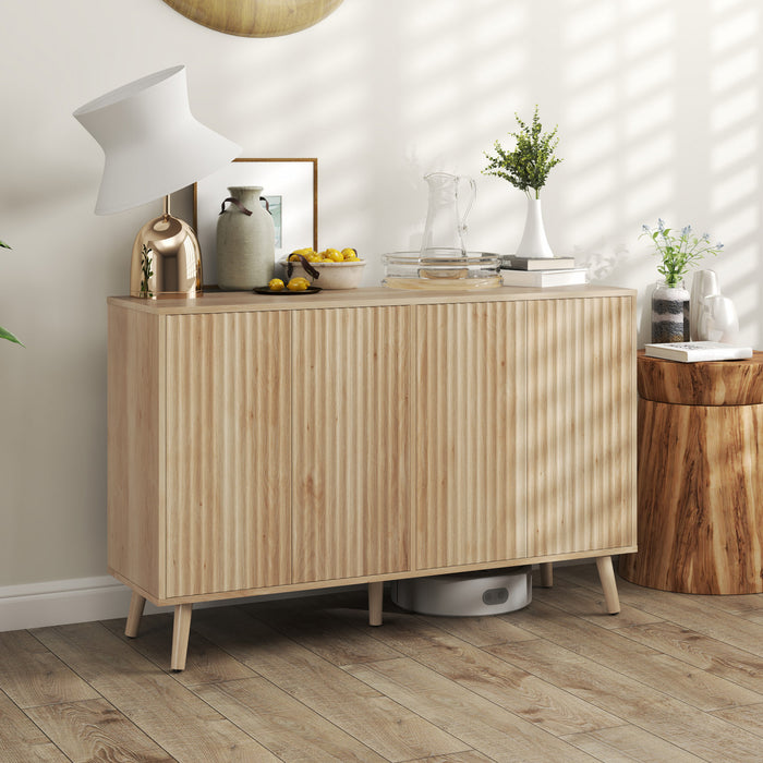 HOMCOM Buffet moderne cannele avec etageres reglables en chene