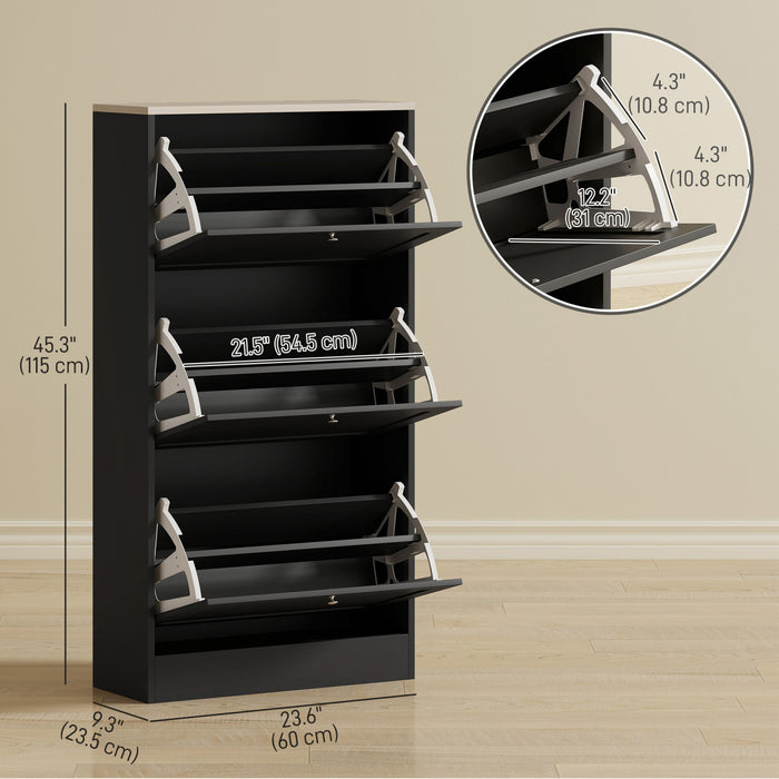 HOMCOM Armoire a chaussures moderne pour 18 paires de chaussures, Noir