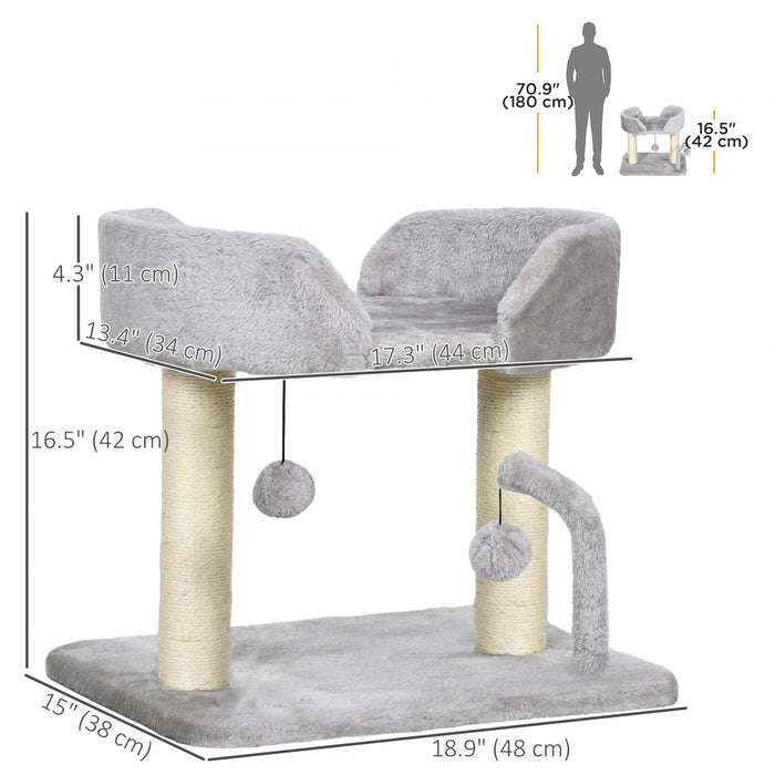 Arbre A Chat Pawhut, Petite Tour Pour Chat D'interieur De 42 Cm Avec Griffoirs En Sisal, Perchoir, Balles Suspendues, Centre D'activites Pour Chats, Gris Pale