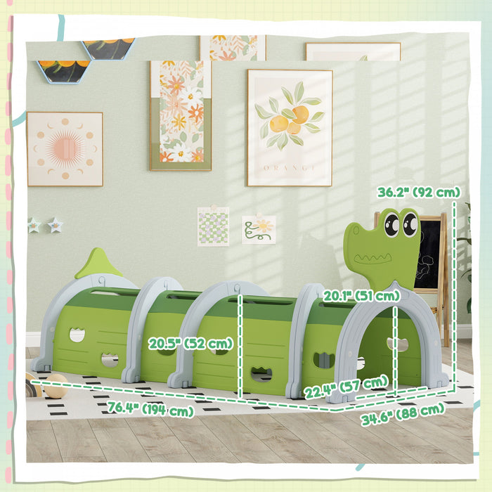 Qaba Tunnel Pour Enfants, Tunnel De Jeu Pour Enfants Pour Interieur Et Exterieur, Tunnel Pour Enfants Pour Grimper Et Ramper, Pour Enfants De 3 A 6 Ans, Motif Crocodile, Vert