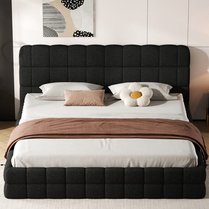 Lit plateforme moderne Emma rembourre avec structure en bois massif confortable, taille king, noir