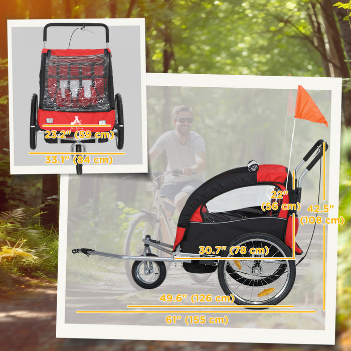 Aosom Remorque velo 2 en 1 pour enfants, porte-bebe pliable, rouge