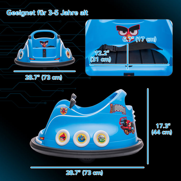 Qaba Auto-tamponneuse 12 V Pour Enfants, Voiture Electrique Sous Licence Angry Bird Avec Deux Joysticks, Rotation A 360 Degres, Musique, Lumieres Led, Pour Les 3 A 5 Ans, Bleu