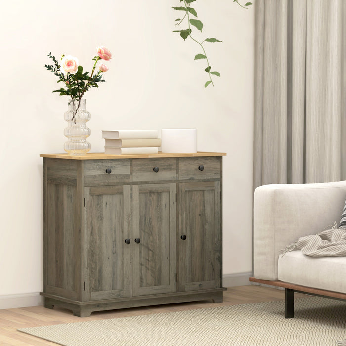 HOMCOM Armoire de bar, buffet, armoire de cuisine avec tiroirs, gris delave