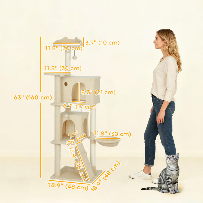 Arbre a chats de 160 cm avec poteaux a griffer en sisal, beige