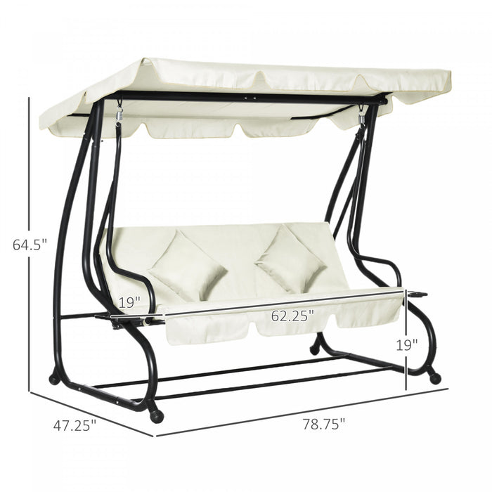 Outsunny 3 Places Patio Swing Chair Convertible Lit Rembourre Porche Exterieur Avec Auvent Et Oreiller