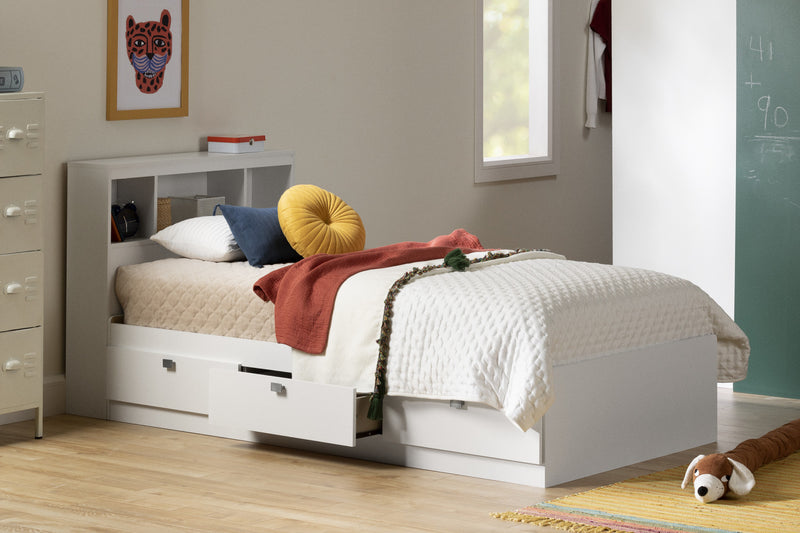 Spark Tete De Lit Bibliotheque Avec Prises Integrees - Blanc Solide
