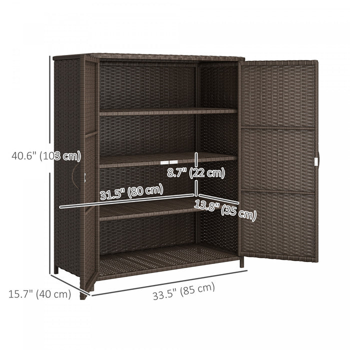 Outsunny Armoire de rangement exterieure en osier, 4 etageres avec 2 portes