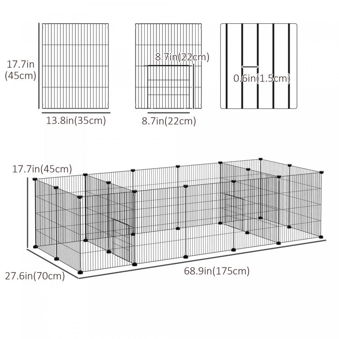 Pawhut Cage Pour Petits Animaux A 18 Panneaux, Parc Pour Animaux De Compagnie Avec Portes, Cage Pour Cochon D'inde, Cour Metallique Portable Pour Herissons A L'interieur, 69\" X 28\" X 18\"