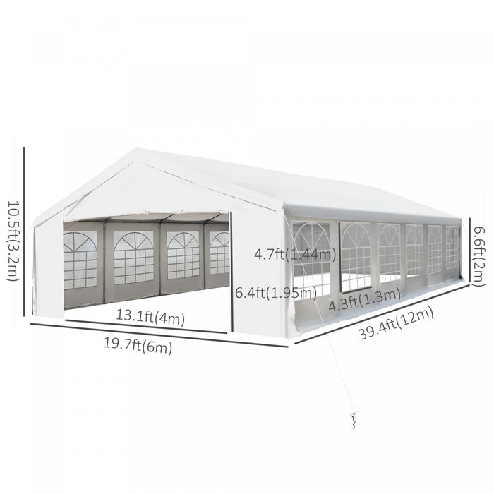 Outsunny 40 'x 20 'grande Tente Exterieure Pour Evenement De Fete Patio Gazebo Auvent Avec Paroi Amovible, Blanc