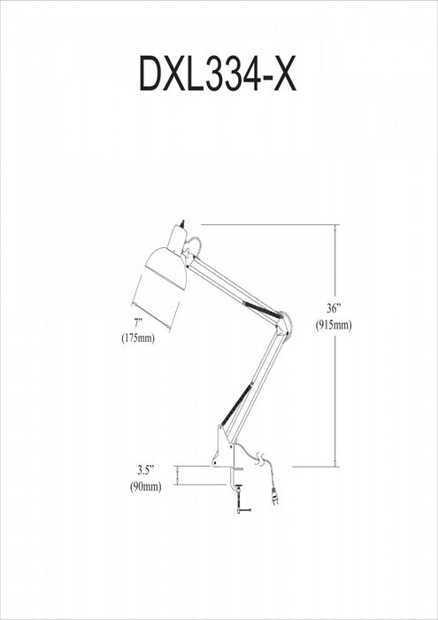 Lampe de travail de Dainolite  avec pince à ressort équilibrée, portée de 36 po et fini noir lustré