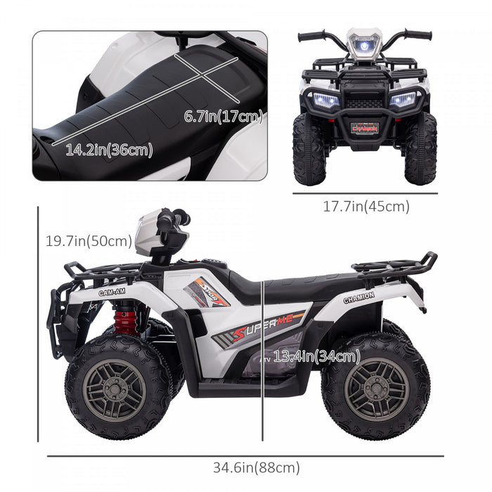 Aosom Quad Pour Enfants 12 V, Quad A 4 Roues, Vehicule Electrique Alimente Par Batterie Avec Lumieres Led Musicales, Pneus A Bande De Roulement, Pour Garcons Filles Ages De 3 A 5 Ans, Blanc