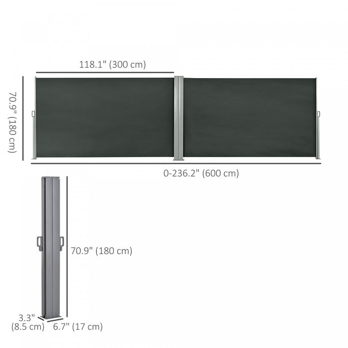 Outsunny Auvent Retractable Double 236\" X 71\", Paravent De Terrasse, Gris