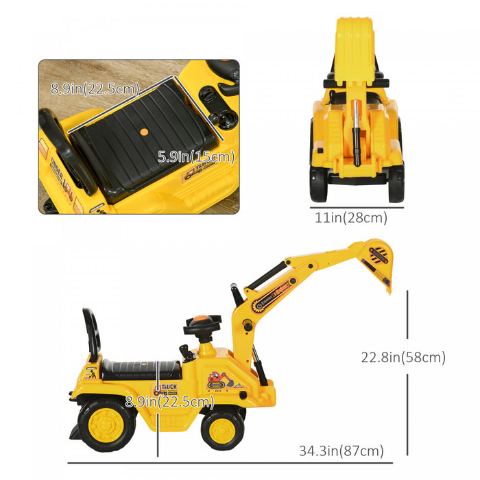 Homcom 3 En 1 Tour Sur Jouet Pelle Scooter Tirant Chariot Seimulation Jouer Camion De Construction
