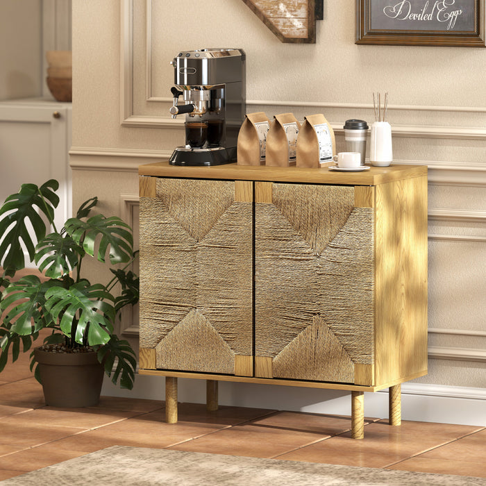 HOMCOM Buffet avec Portes en Corde Tissee, Meuble Buffet, Chene