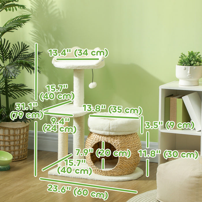 Pawhut Arbre A Chat De 31\", Tour A Chat Avec Griffoirs En Sisal, Condo Pour Chat, Lits Pour Chat, Plateforme, Balle Jouet, Centre D'activites Pour Chats D'interieur, Blanc Creme