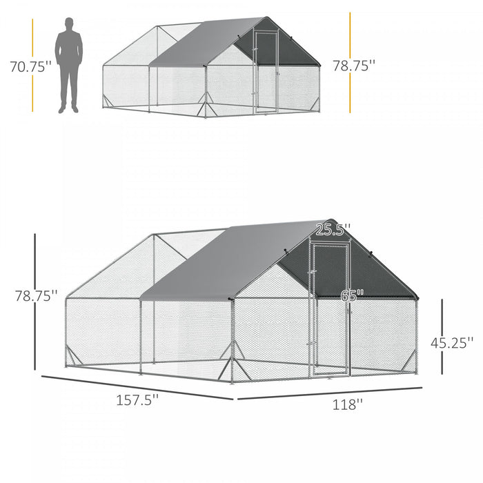Pawhut Grand Poulailler En Metal Galvanise, Avec Couverture, Pour L'exterieur De La Cour 10' X 13' X 6.5'