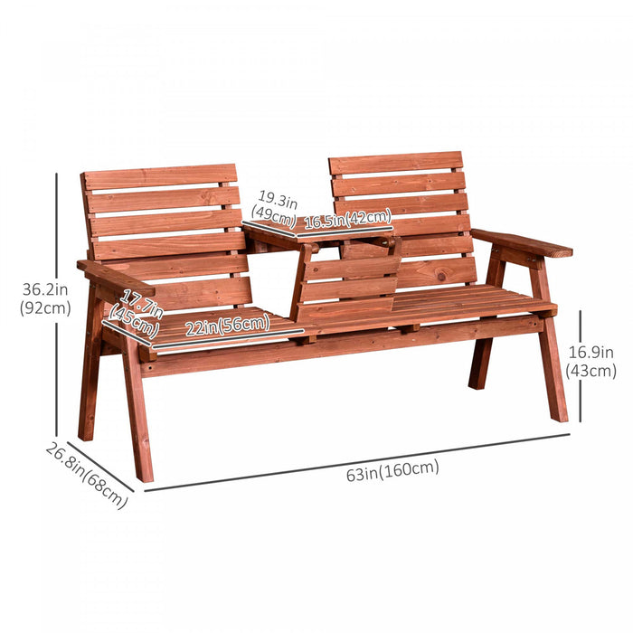 Banc D'exterieur 3 Places Outsunny Avec Table Milieu Convertible Orange