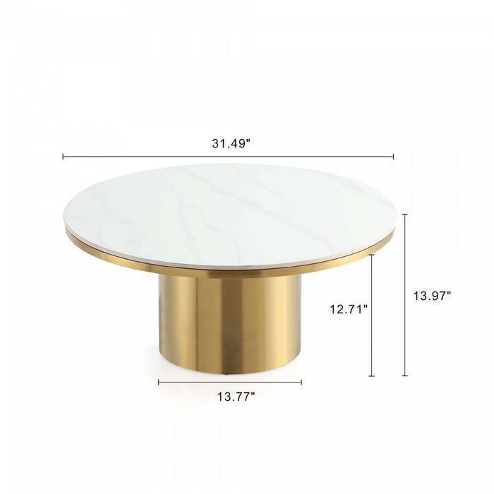 Table basse Glenn Modern Glam avec plateau en pierre frittee, finition or