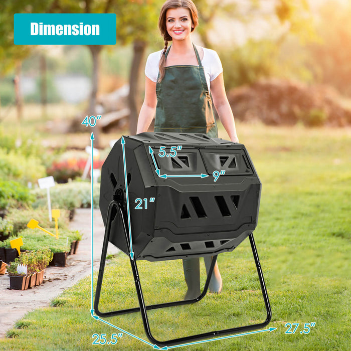 Seau A Compost Rotatif A 360° De 160 L Avec Gants De Jardin, Composteur De Jardin De Grande Capacite Avec Double Chambre, Convient Pour Le Traitement Des Feuilles, Pelures, Noir