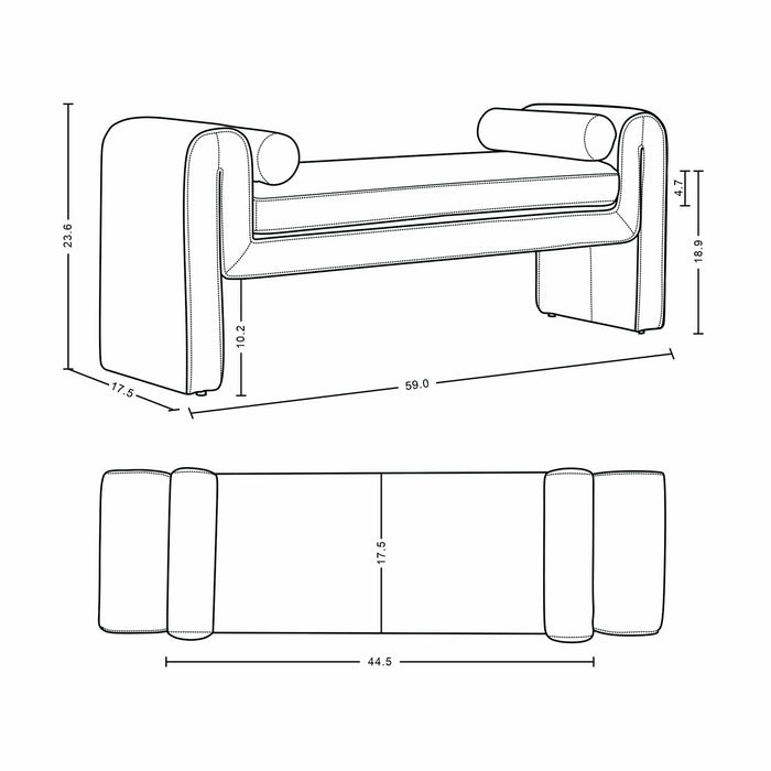 Banc d’appoint moderne et glamour Concord en chenille ivoire