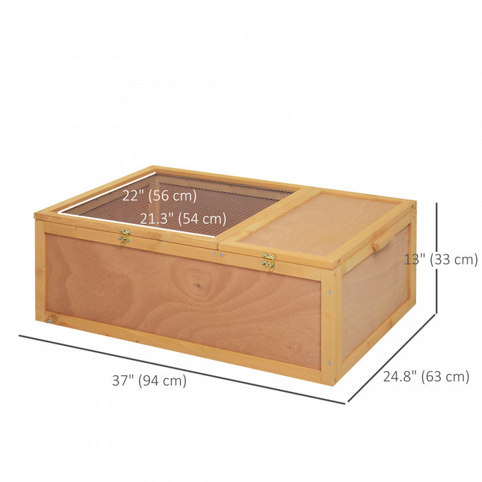 Pawhut Maison De Tortue En Bois De37\", Terrarium Pour Tortues/petits Enclos Pour Reptiles Avec Design A Deux Pieces, Naturel
