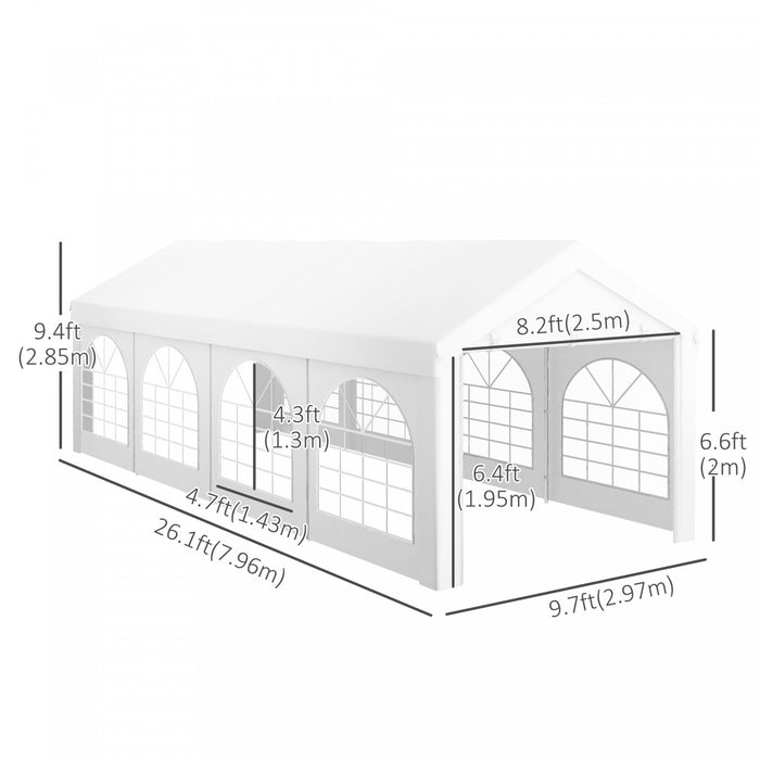Outsunny Tente De Fete Et Abri D'auto De 10' X 26', Abri De Tente D'exterieur Robuste, Garage Portable Avec Parois Laterales Amovibles, 2 Portes Et Fenetres, Tentes Pour Fetes, Evenements, Barbecue