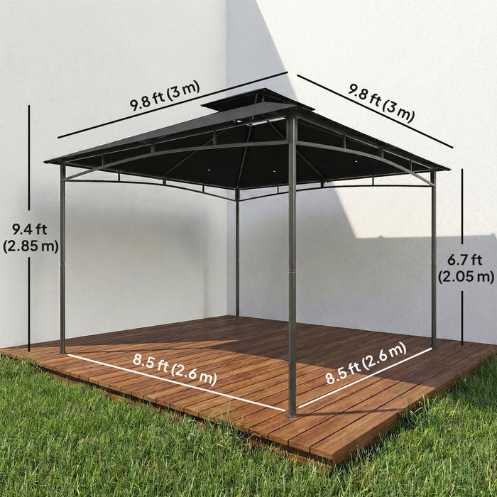 Outsunny Tonnelle 3 x 3 m, Tonnelle de Jardin a Toit Souple avec Double Toit, Noir