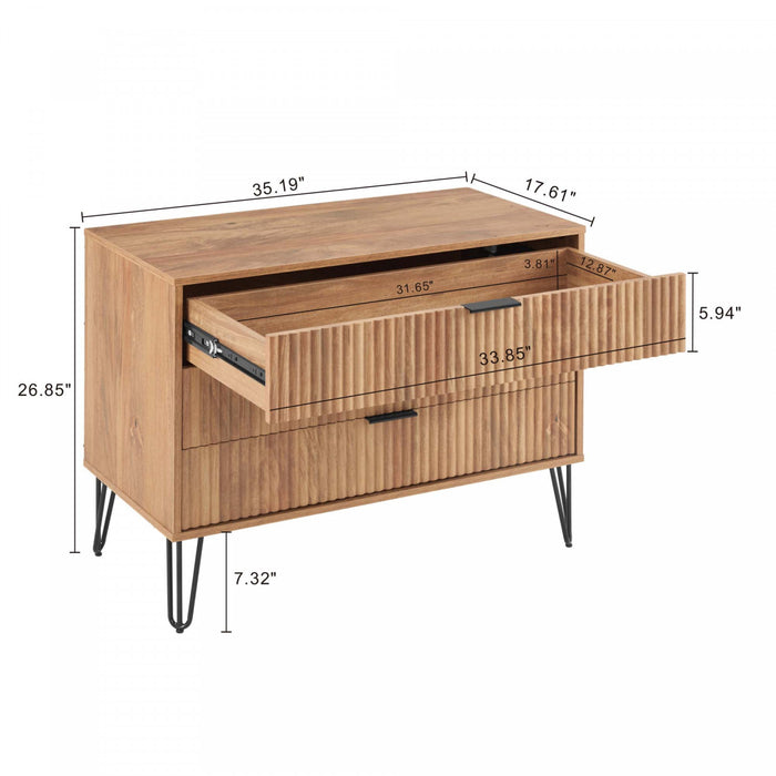 Commode moderne Dumbo 35\" a cannelures en brun dore (3 tiroirs)