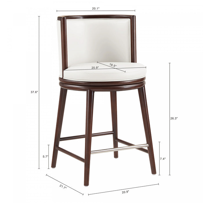 Tabouret de comptoir moderne en bois avec revetement en tissu blanc Evalyn
