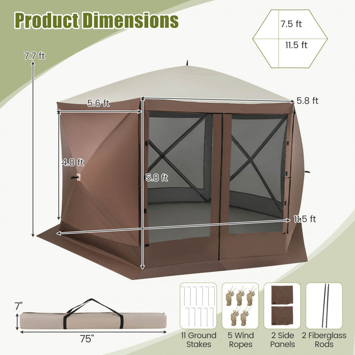 Costway 11.5 X 11.5 Ft Tente De Gazebo Pop-up Avec Des Murs De Filet De Maille 2 Chiffons Amovibles De Vent D’intimite