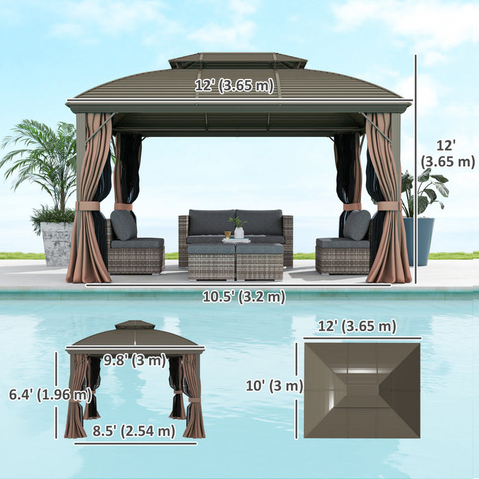 Outsunnytonnelle A Toit Rigide En Metal De 10' X 12' Avec Rideaux, Cafe