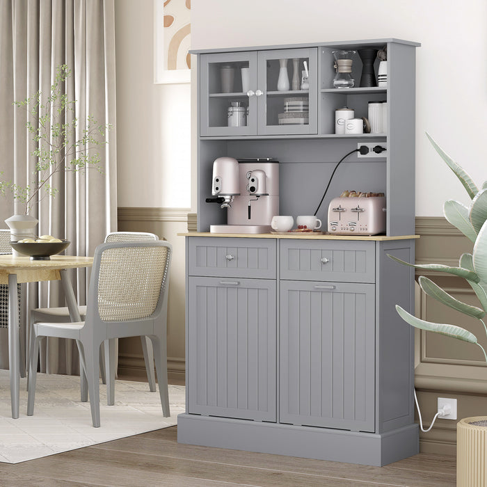 HOMCOM Armoire Garde-Manger Cuisine avec Station de Chargement, Gris