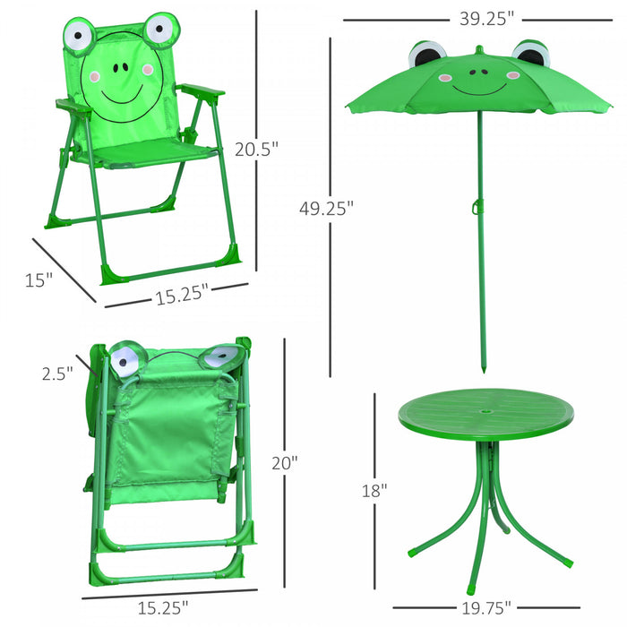 Outsunny Enfants Table De Pique-nique Pliante Et Chaise Ensemble Motif Grenouille Exterieur Jardin Patio Arriere-cour Avec Parasol Amovible Et Reglable En Hauteur Vert