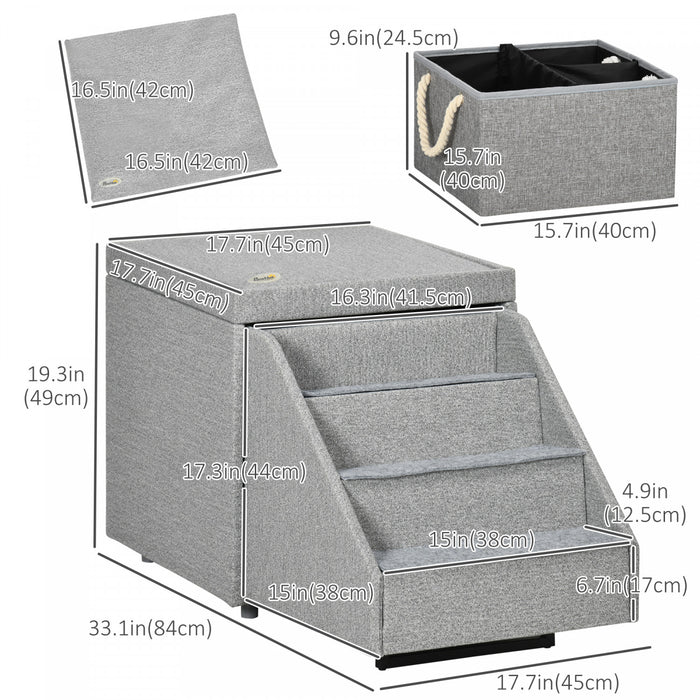 Pawhut Escalier Pour Chien 2 En 1, Marches A 4 Niveaux Pour Petits Chiens De Taille Moyenne, Marches Pour Canape, Lits Hauts Et Canape, Avec Panier De Rangement, Coussin Moelleux