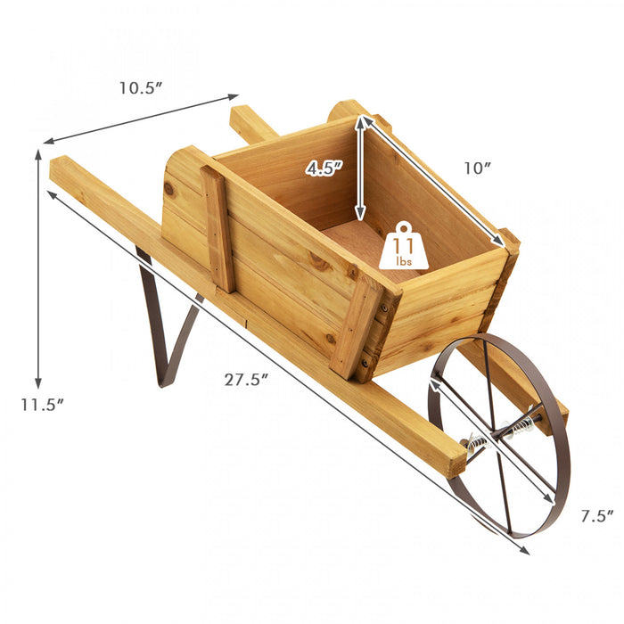Chariot De Fleur Rustique Interieur/exterieur Decoratif De Planteur De Wagon En Bois Costway Avec Roue Beige
