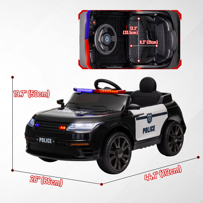 Qaba Voiture Electrique 12 V Pour Enfants, Voiture De Police Pour Enfants Alimentee Par Batterie Avec Telecommande, 4 Roues A Suspension A Ressort, Musique, Lumiere, Klaxon, Noir