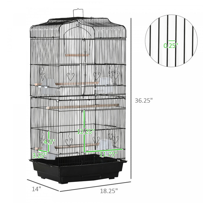 Pawhut 36\" Cage A Oiseaux Cacatoes Perroquet Cage 2 Portes Perchoir 4 Mangeoires, Noir
