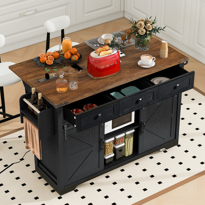 Chariot De Cuisine Wilson 53,7\" En Bois Reconstitue Avec Prise Electrique Et Rangement -Noir