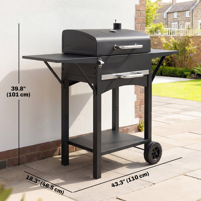 Barbecue au charbon de bois Outsunny avec 2 tablettes laterales et roues