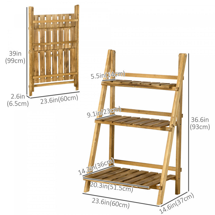Outsunny 23,75\" L X 14,25\" L X 36,75\" H Support De Plante Pliable A 3 Niveaux En Bois Rustique Etagere A Fleurs Presentoir Maison Cour Unite De Rangement Interieur Exterieur Titulaire