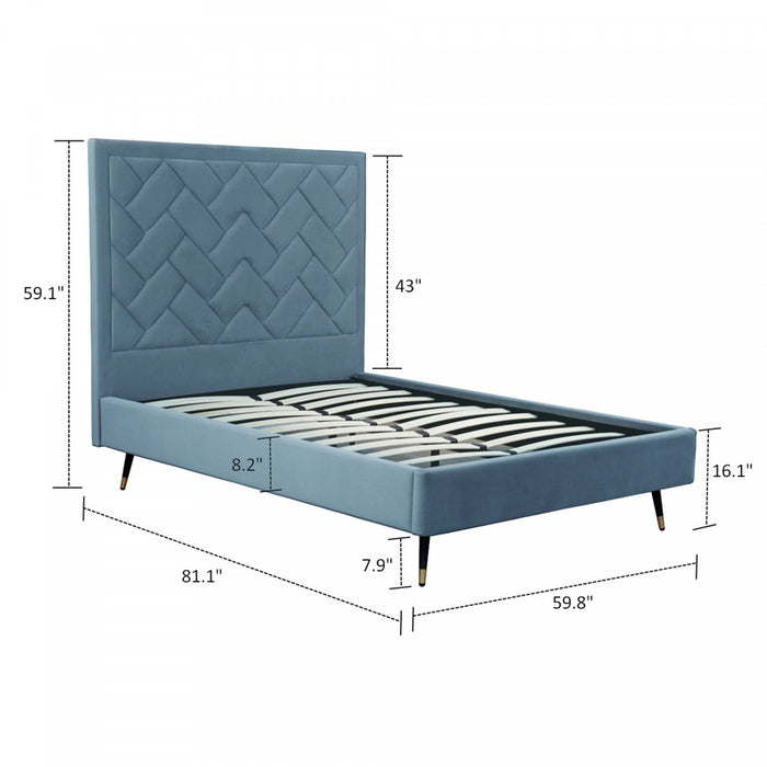 Lit double moderne Crosby en velours bleu capitonne