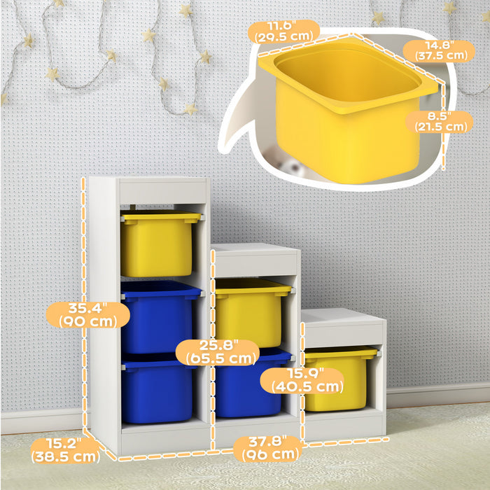 Qaba Organisateur de rangement pour jouets avec 6 bacs, jaune et bleu