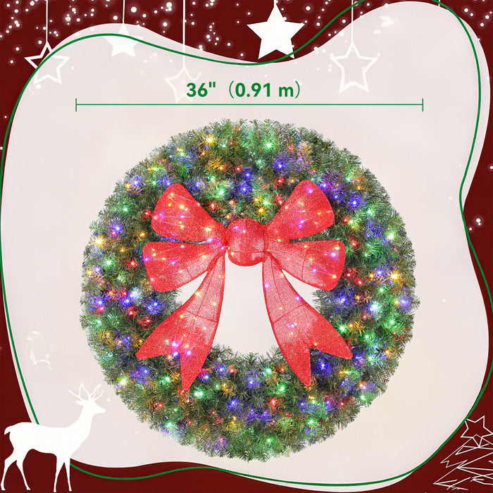 HOMCOM Couronne de Noel pre-illuminee 36\" avec nœud rouge 3D