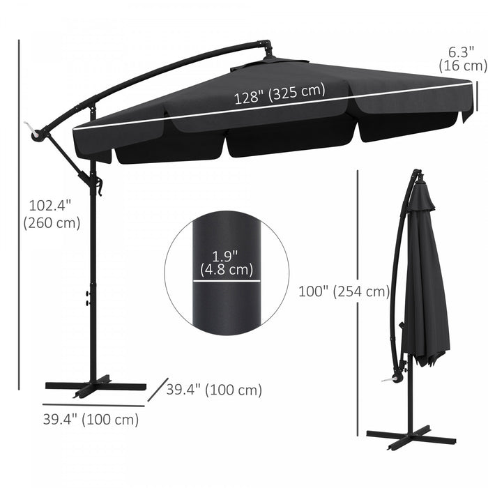 Outsunny Parasol De Terrasse 11pi Suspendu Base Croisee Et 8 Baleines, Noir