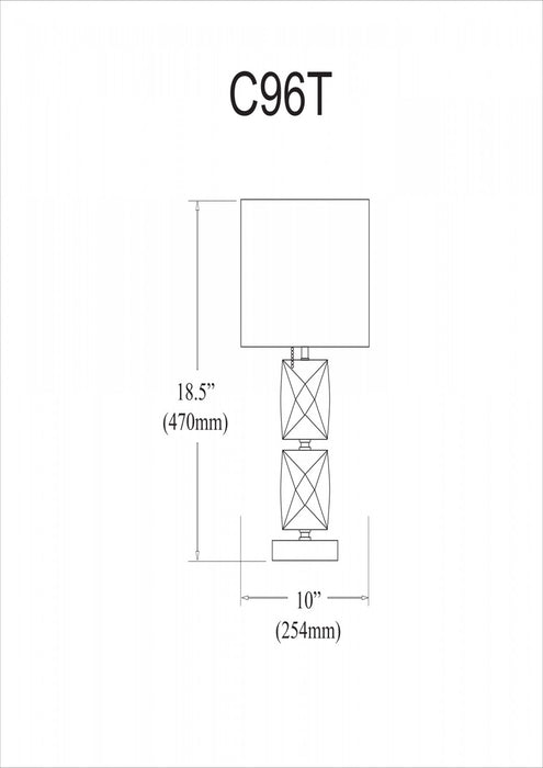Lampe de table Crystal de Dainolite en cristal de forme carrée, avec abat-jour blanc, fini chromé poli et 1 ampoule