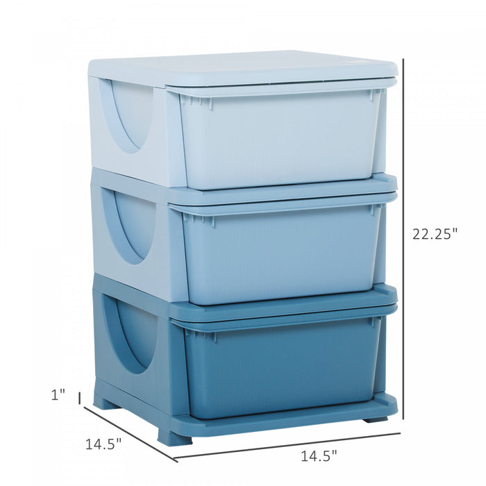 Qaba Unite De Rangement Pour Enfants A 3 Niveaux, Coffre A 3 Tiroirs, Organisateur De Jouets, Bacs En Plastique Pour Chambre, Creche, Jardin D'enfants,pour Garcon, Fille, Bleu