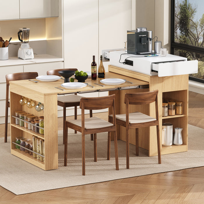 Table a manger extensible Logan avec plateau pliant et tiroirs de rangement, couleur naturelle