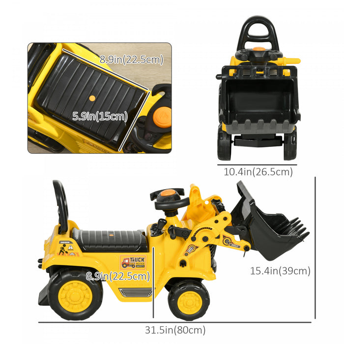 Homcom Bulldozer Jouet Porteur Avec Volant A Corne De Seau Pour Tout-petits, Jaune