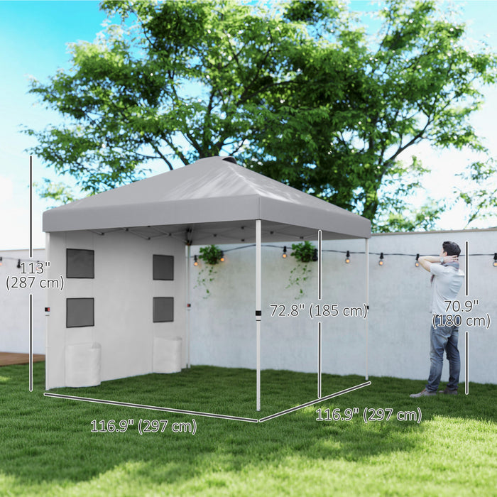 Outsunny Tente A Auvent Escamotable 10'x10' Avec Paroi Laterale, Gris Clair